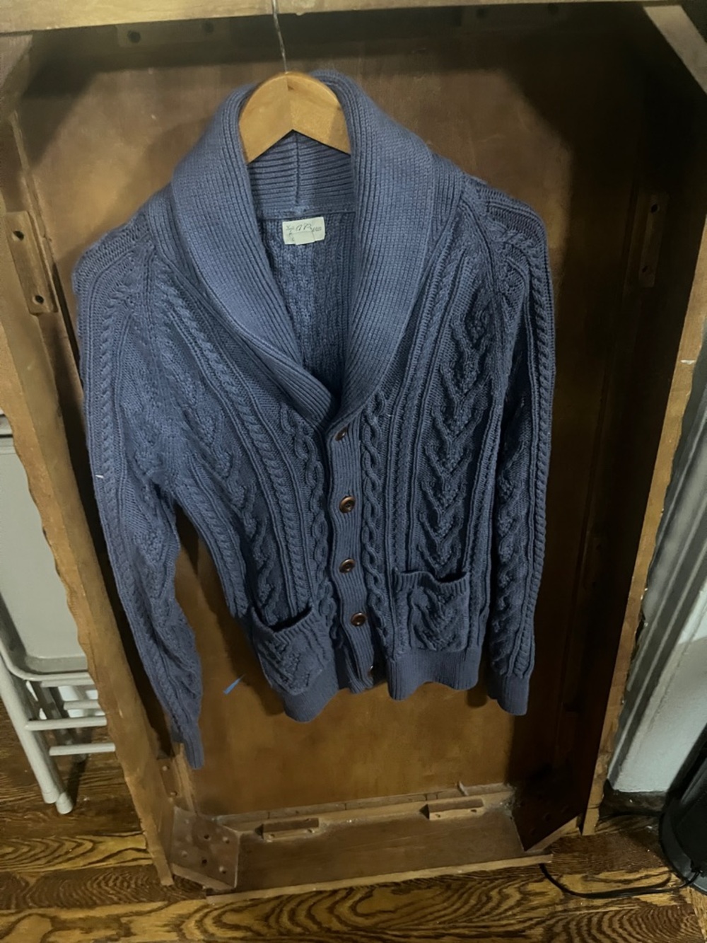 J. Crew Men's Shawl Collar Cable Knit Cardigan - Blue